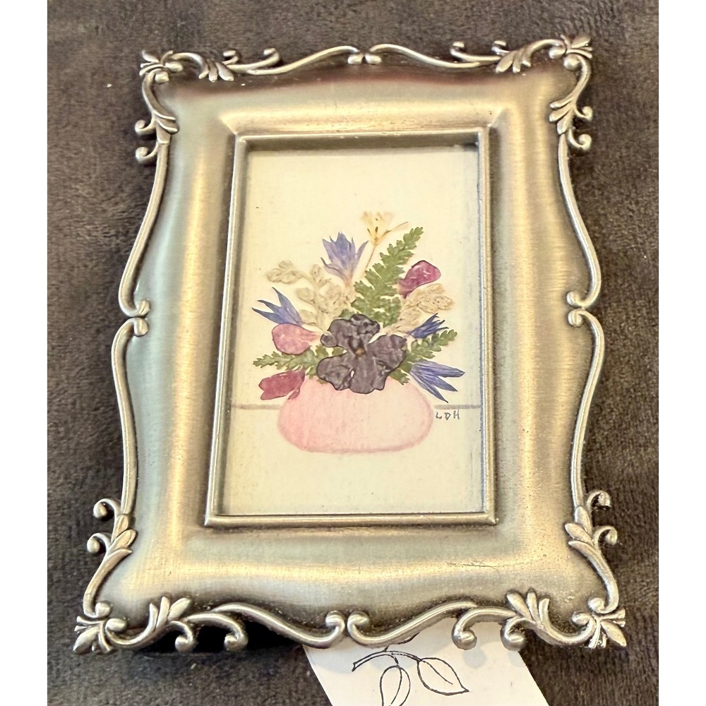 Burnes of Boston 3x4 Picture Frame Silver Tone Pressed Floral Botanical Art
